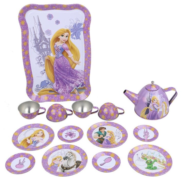 Игровой набор металлической кухонной детской посуды Дисней Принцесса Рапунцель 15 предметов DSN0201-008 Развивающий набор для девочек Игрушечный набор