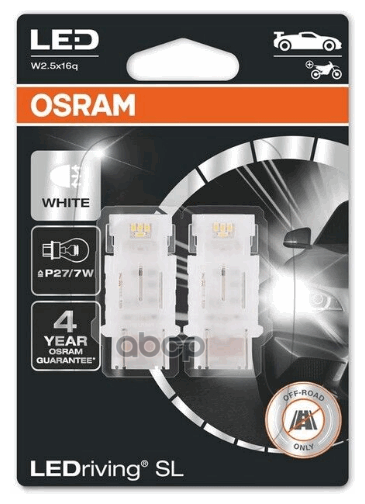 Лампа (2шт В Упак.) Светодиод. Вспомог. Осв. P27/7w 12v 2,0w W2.5x16q Osram арт. 3157DWP02B