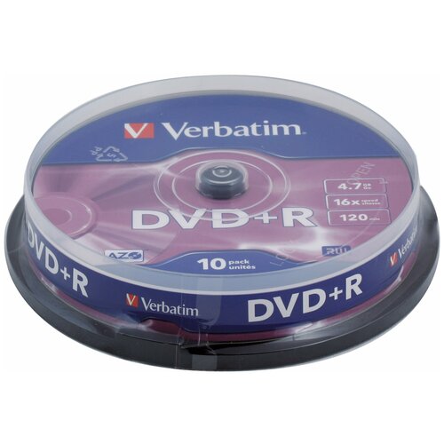 Диски Verbatim DVD+R Cake Box (10 шт.) 4.7Gb 16x AZO (43498) диск dvd r verbatim 4 7 gb 16x cake box 50 printable 50 200 43533