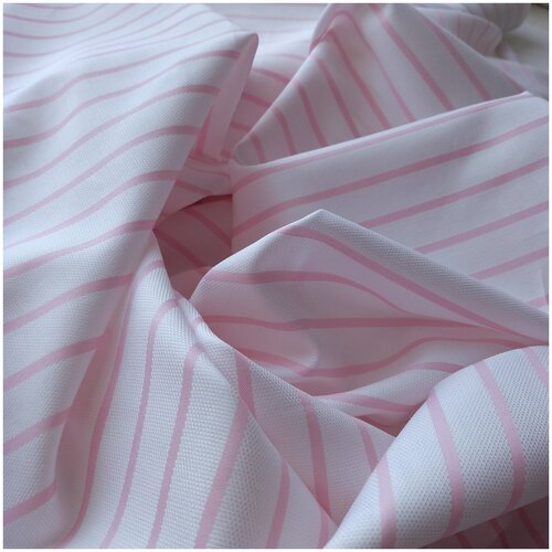 Ткань плательно-рубашечная, хлопок 100%, Италия, 0,5 м * 147 см, розовая полоска на белом