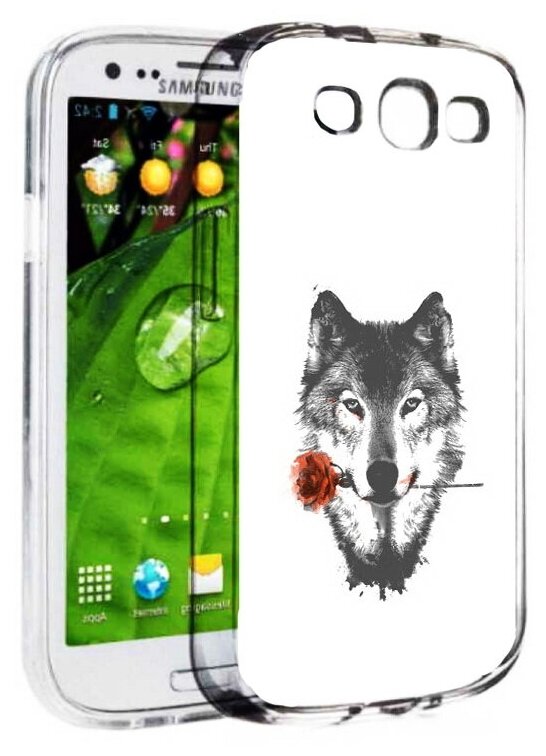 Чехол задняя-панель-накладка-бампер MyPads волк с розой для Samsung Galaxy S3 GT-I9300/Duos GT-I9300I противоударный