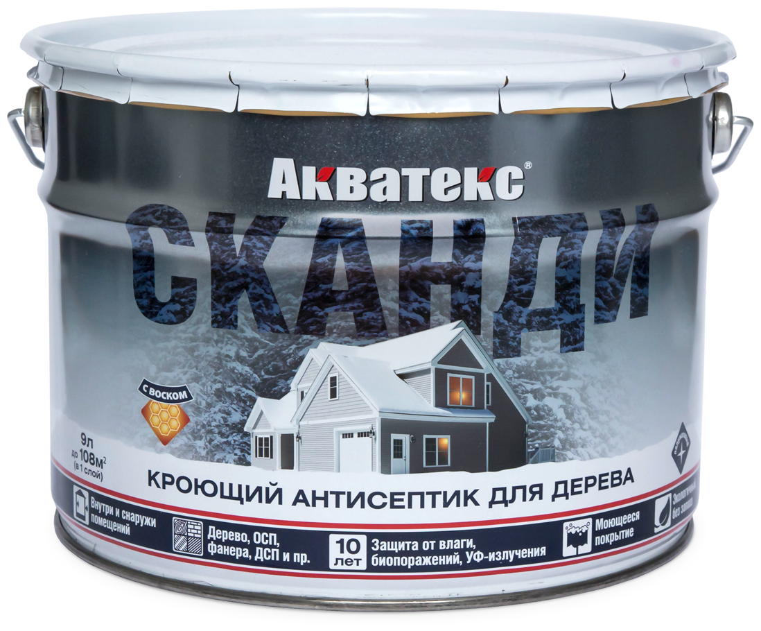 Кроющий антисептик для древесины акватекс сканди (альпийское утро / 9л.)