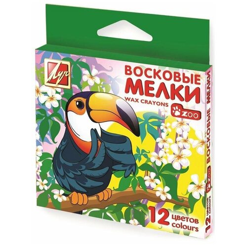 Луч Мелки восковые 12 цветов ZOO, шестигранные