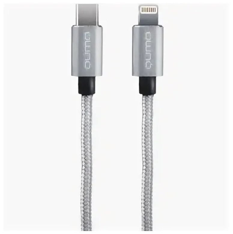 Кабель USB 2.0 Type-C -Apple 8 P, MFI С94 (1м) 9В, 2,22A, 20Вт, силиконовый, PD, серый Qumo 32999