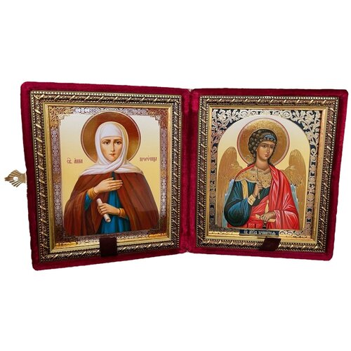 Икона Складень Анна Пророчица и Ангел Хранитель (Бархатный футляр) икона ф п складень бархатный сергий ангел хранитель 9х11 со стразами 135195