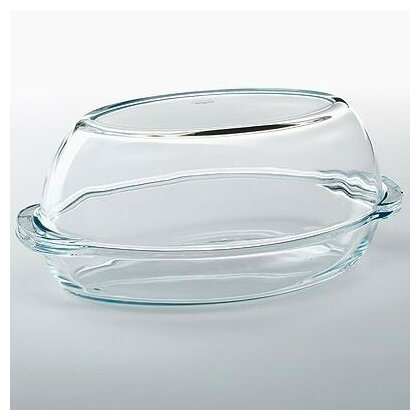 фото Утятница овальная из жаропрочного стекла Borcam, 2 л, с крышкой-формой для запекания