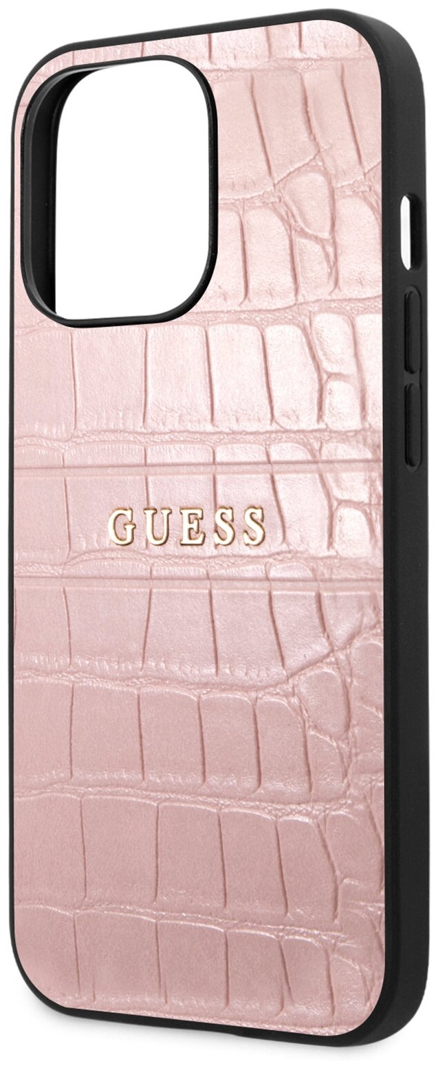 Guess для iPhone 13 Pro Max чехол PU Croco with metal logo Hard Pink