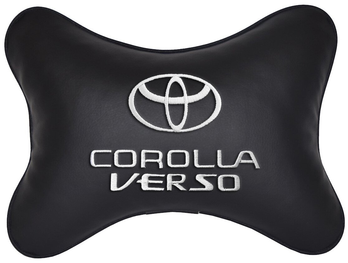 Автомобильная подушка на подголовник экокожа Black с логотипом автомобиля TOYOTA COROLLA VERSO