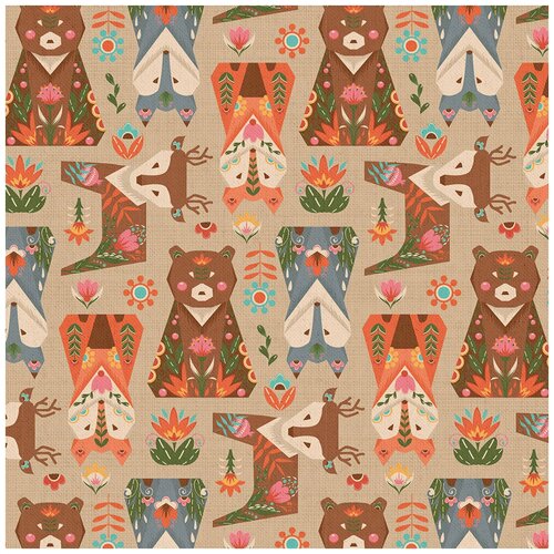 Ткани фасованные PEPPY (A - O) для пэчворка лесные жители фасовка 50 x 55 см 146±5 г/кв.м 100% хлопок ЛЖ-10 бежевый