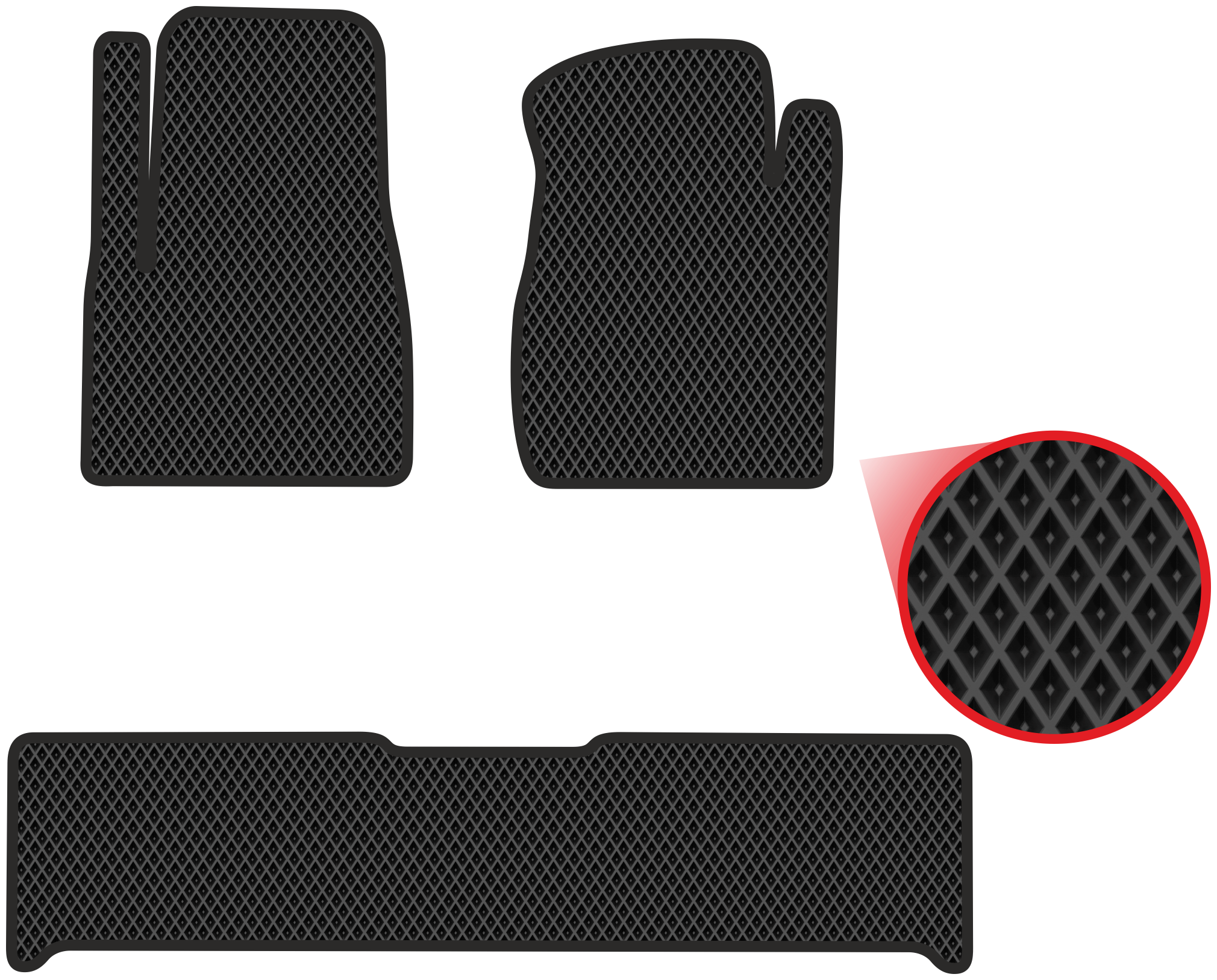 Автомобильные коврики EVA для УАЗ Patriot дорестайл (2005-2014) чёрные с чёрным кантом ячейка - ромб