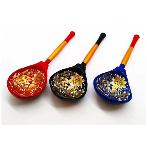 Сувенирный набор 3-х Ложек 19см Цена за 3шт , подарочная хохлома деревянная, расписная посуда, русский, для дома, интерьера, декора, маме, подруге