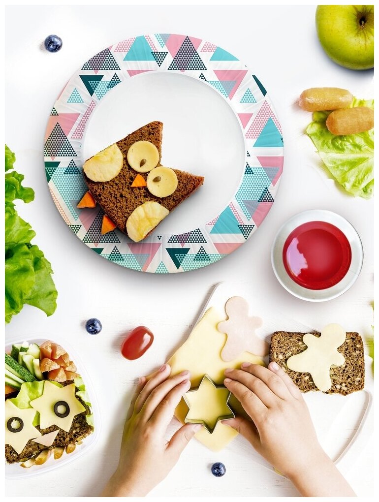 Набор бумажной одноразовой посуды для праздника Геометрия (стакан, тарелка мал., тарелка бол., салфетки по 12 шт.) ND Play - фотография № 7