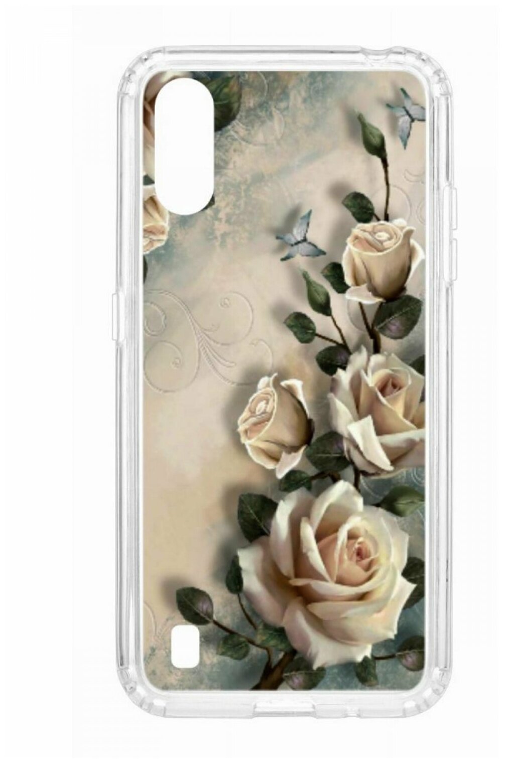 Чехол для Samsung Galaxy A01/A015 Kruche Print Белая роза,пластиковая накладка,силиконовый бампер с защитой камеры,противоударный кейс с рисунком