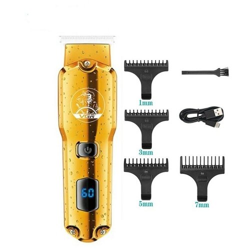 Профессиональная машинка для стрижки волос триммер бритва перезаряжаемая машинка светодиодный дисплей USB разъем цвет золото подарок для мужчин V-927 188000₽