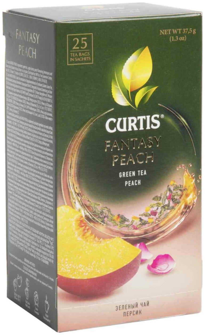 Чай зеленый в пакетиках CURTIS "Fantasy Peach" 25 пакетиков, c ароматом персика, лемонграссом и лепестками розы, мелколистовой - фотография № 6