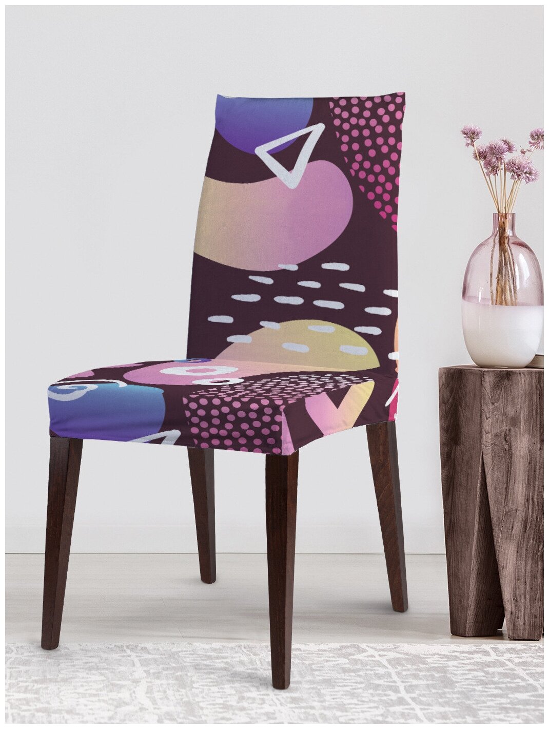 Декоративный чехол на стул JoyArty "Детская абстракция" со спинкой велюровый