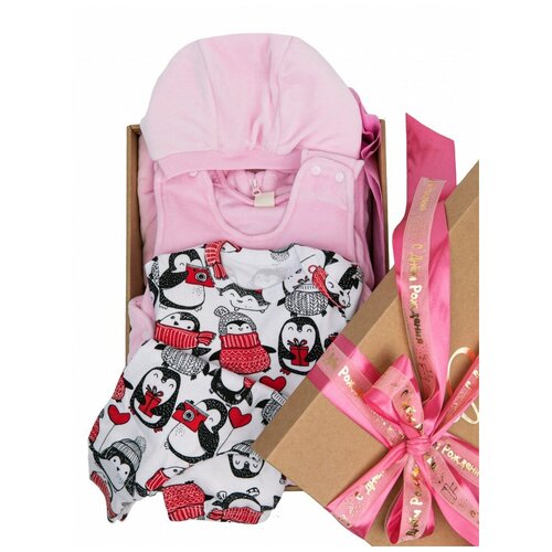 фото Комплект одежды для девочек, боди и куртка и полукомбинезон и шапка, повседневный стиль, размер 20 (62-68), красный, розовый радужный хлопок, lucky child (лаки чайлд), стеша