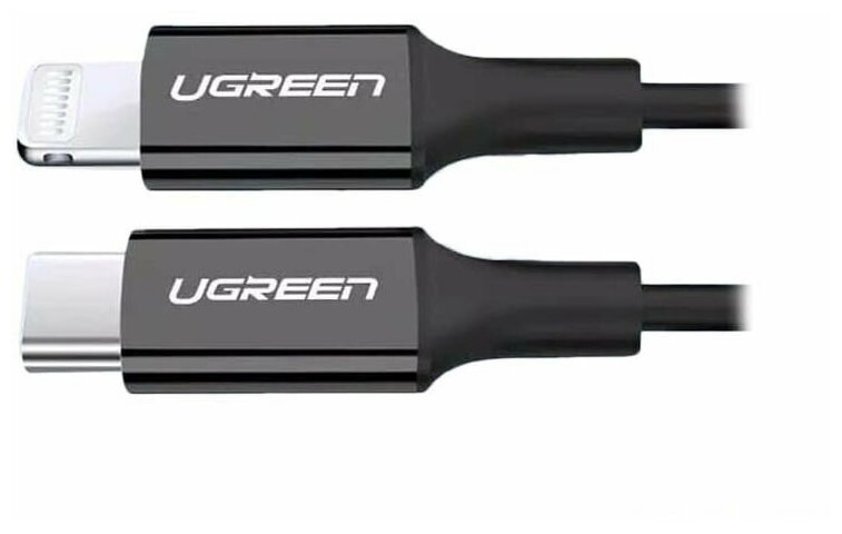 Кабель интерфейсный UGREEN USB-C to Lightning M/M nickel plating ABS shell, 1 м, черный - фото №4