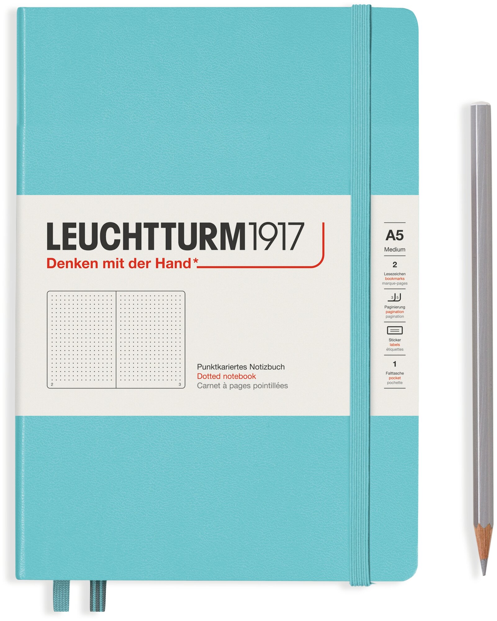 Записная книжка Leuchtturm Rising Colours А5, в точку, бирюзовая, 251 страница, твердая обложка