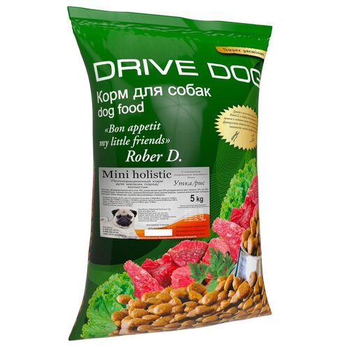 DRIVE DOG Mini holistic полнорационный сухой корм для собак мелких пород холистик утка/рис 5 кг