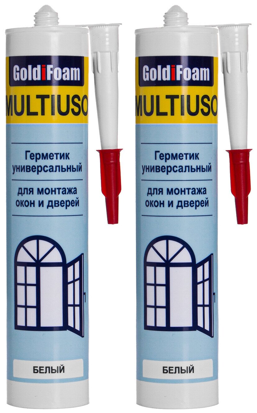 фото Универсальный акриловый силиконизированный герметик GoldiFoam MULTIUSO 310 гр, для заделки швов и стыков (окон и дверей), белый - 2 шт.