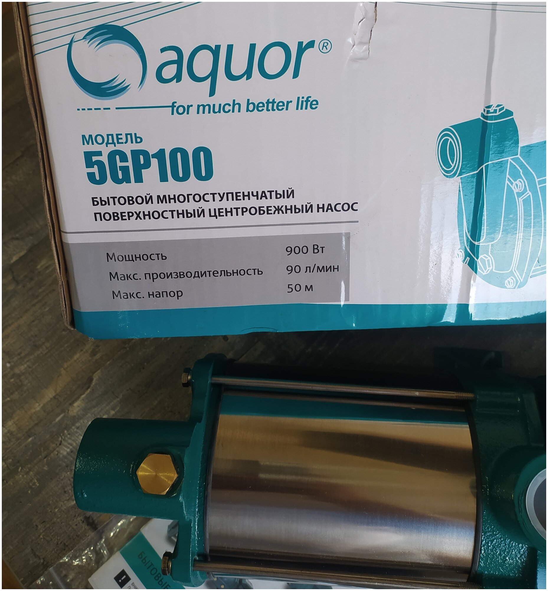 Многоступенчатый 900ватт 90л/мин подъём 8м Насос AQUOR 5GP 100 - фотография № 5