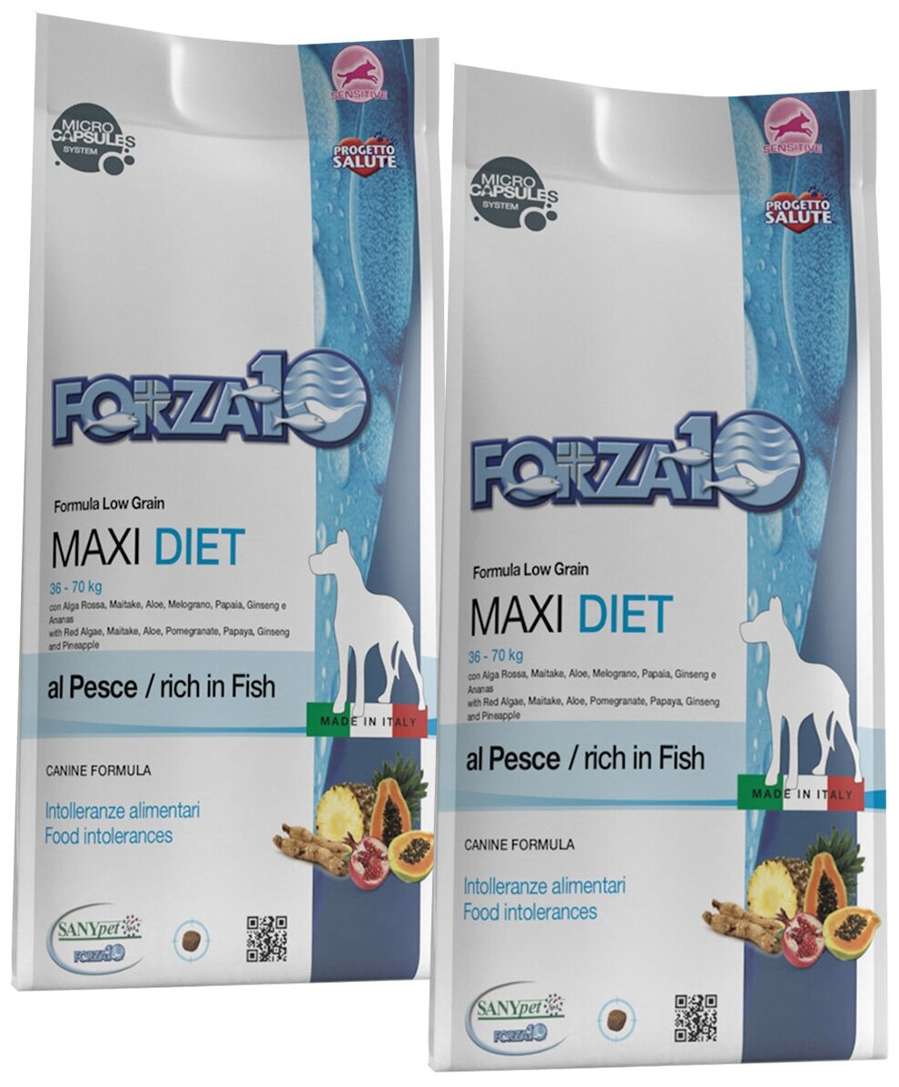 FORZA10 DOG MAXI DIET монобелковый для взрослых собак крупных пород при аллергии с рыбой (12 + 12 кг)