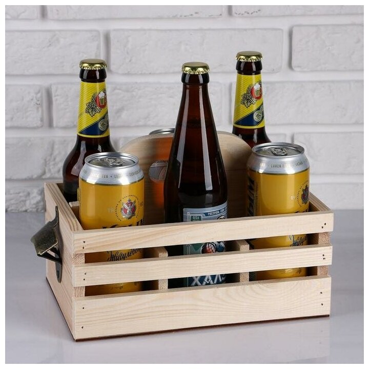Ящик для пива 27×18×18.5 см с открывашкой, под 6 бутылок, деревянный - фотография № 4