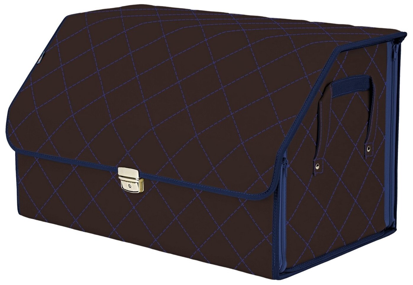 Органайзер-саквояж в багажник "Союз Премиум" (размер XL). Цвет: коричневый с синей прострочкой Ромб.