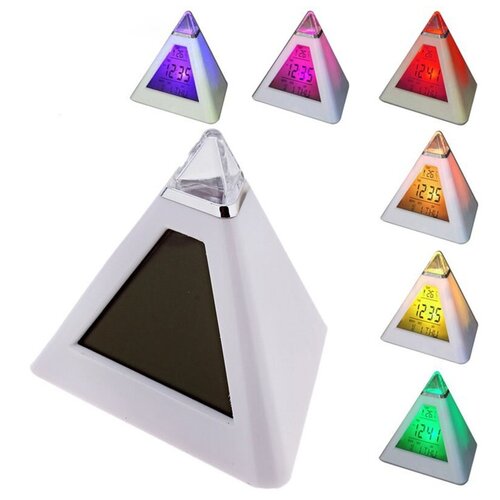 Будильник LuazON LB-05 Пирамида, 7 цветов дисплея, термометр, подсветка, микс