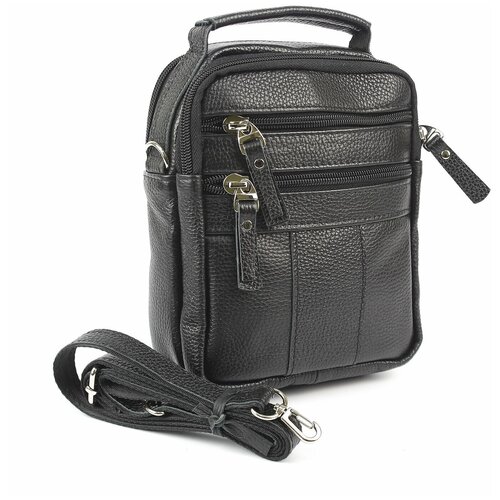 фото Сумка на плечо калита из натуральной кожи, мужская цвет черный