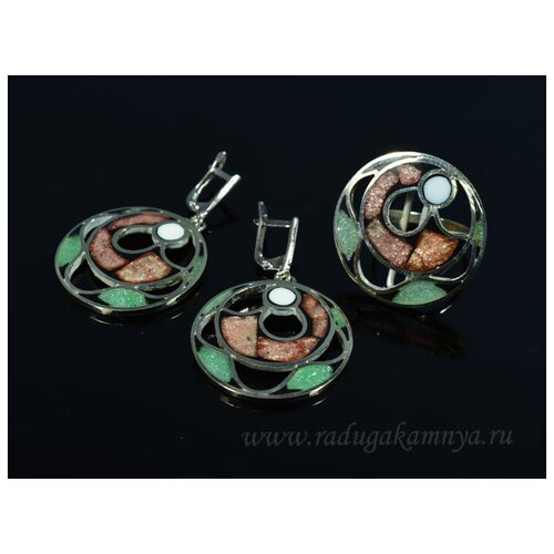 Комплект бижутерии: кольцо, серьги, кристалл, размер кольца 18, мультиколор