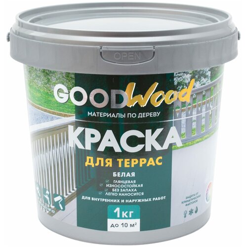 Краска акриловая БытХим GoodWood для террас глянцевая белый 0.8 л 1 кг