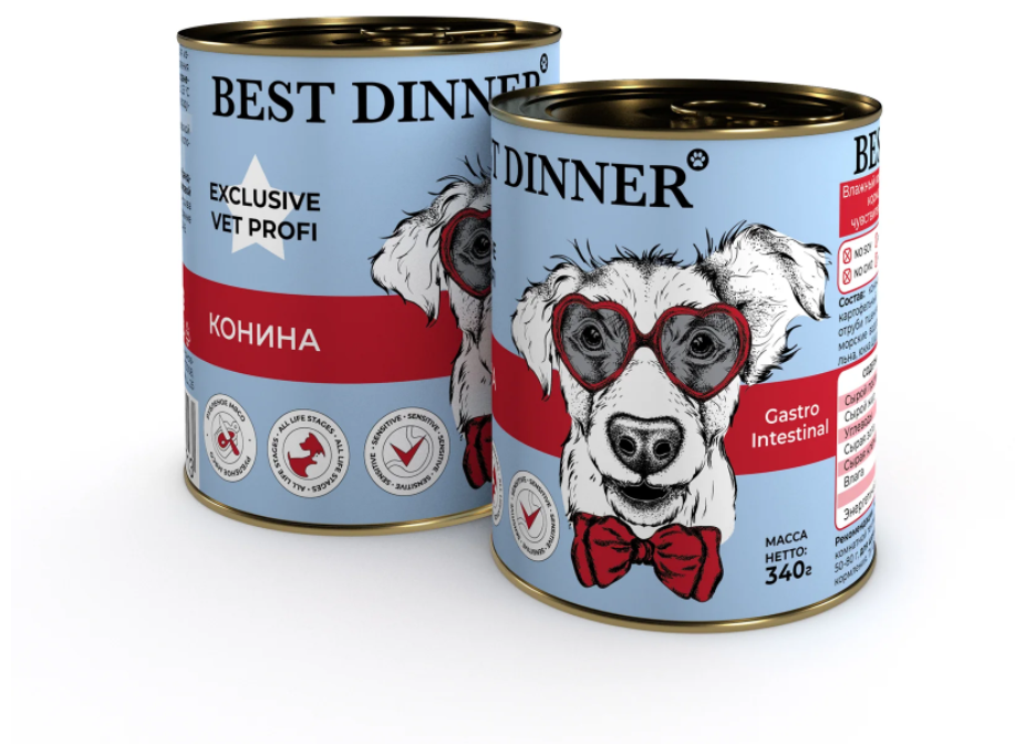 Влажный корм для собак Best Dinner Exclusive Gastro Intestinal Конина, 340 г