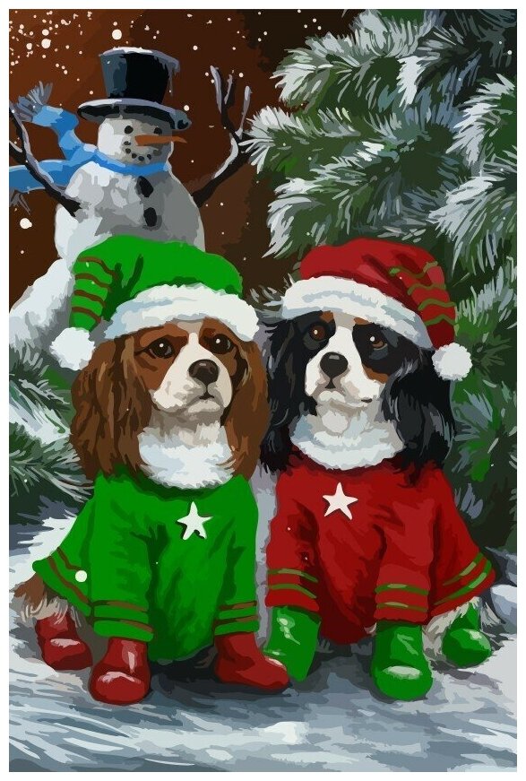 Картина по номерам на холсте Новый Год (Рождество, Дед Мороз, Собака, Санта, подарок) - 7495 В 60x40