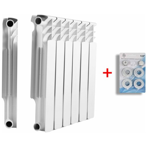 Биметаллический радиатор THERMA Q2 500/80 6 секций + набор для монтажа 1/2