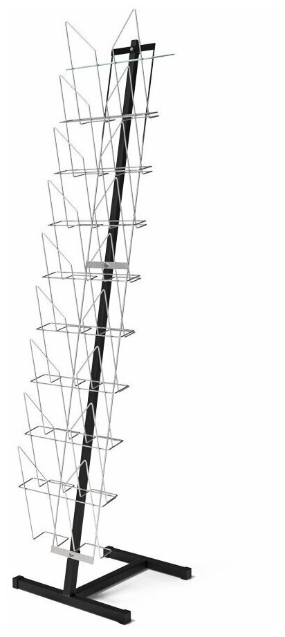Буклетница стойка К010 А3 напольная Торгстойка на 9 карманов (алюминий хром, черная)