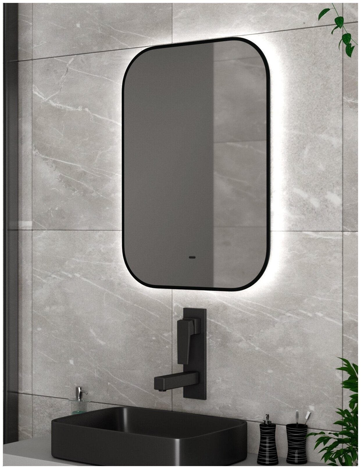 Зеркало Bau Black Rand 50х70, ореольная LED подсветка, сенсор на взмах - фотография № 7