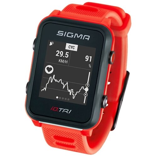 Мультиспортивные часы SIGMA ID.TRI NEON RED SET 24280, красн., часы c GPS, встроенный пульсомер, для триатлона + нагрудн. датчик