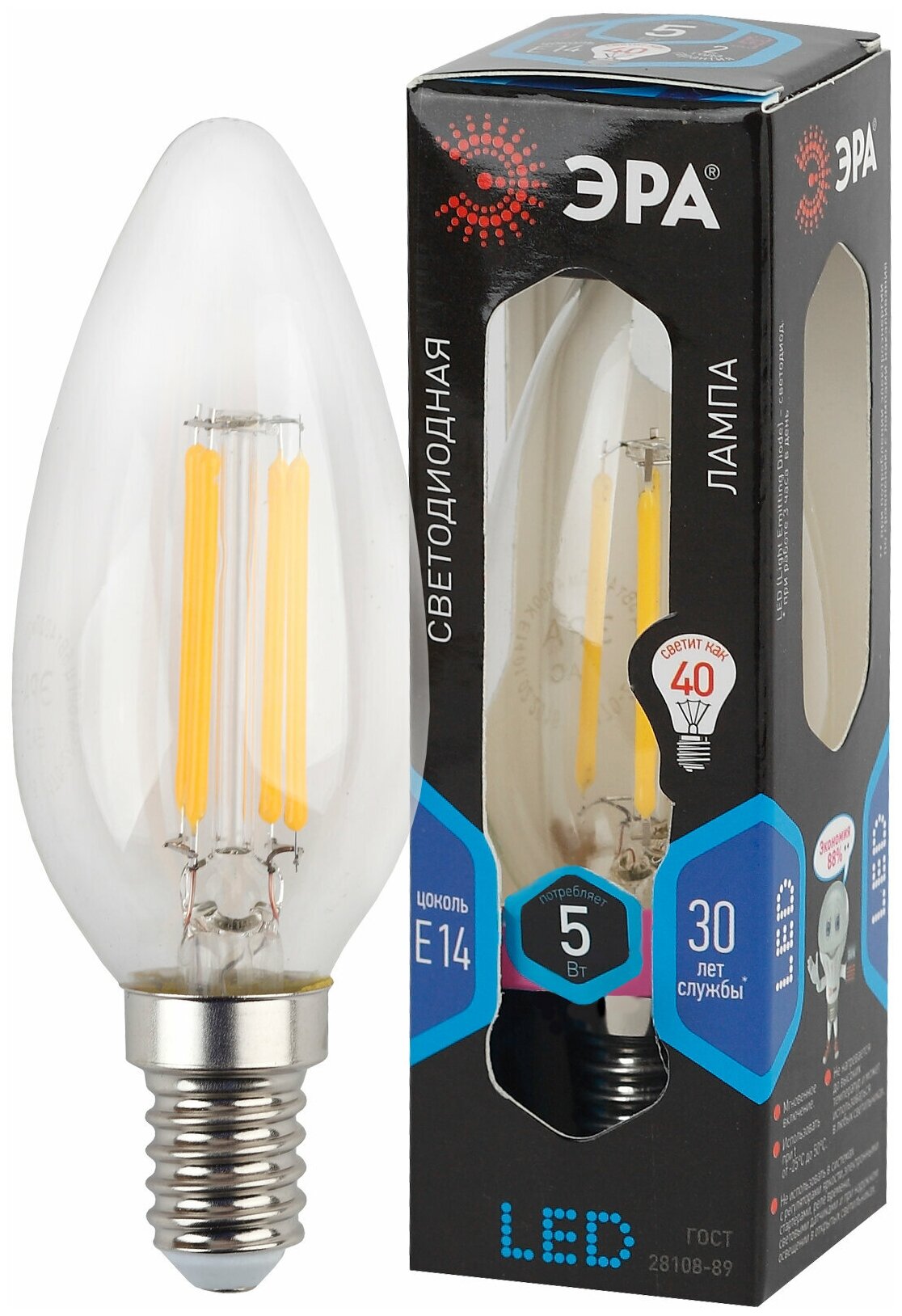 Лампа светодиодная ЭРА Б0043449, E14, 5 Вт, 4000 К - фотография № 3