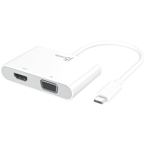 Переходник j5create USB-C на HDMI и VGA с USB Type-A 3.0/Power Delivery. мульти хаб j5create usb c 4k hdmi dock3 x usb hdmi microsd sd eth mini jack 3 5 мм серый космос