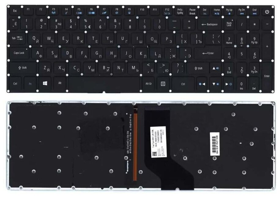 Клавиатура keyboard для ноутбука Acer Aspire VN7-593G-73FZ VN7-593G-73KV VN7-593G-75AG черная с подсветкой 2535₽