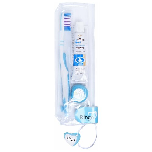 Дорожный набор Ringo: Зубная паста Sensitive, 24 г, зубная щетка с жесткой щетиной и зубная нить с ароматом яблока 5 м.