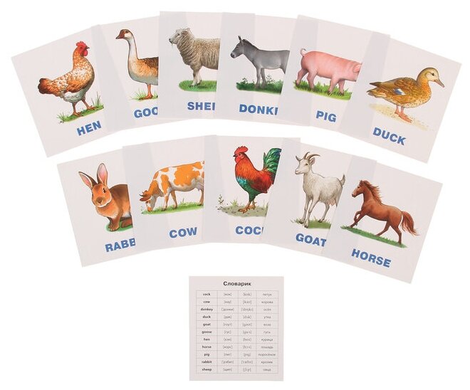 Набор карточек Умный малыш. ENGLISH. Животные фермы. Набор карточек для детей / IQ-малыш (Айрис) изд-во: Эксмо