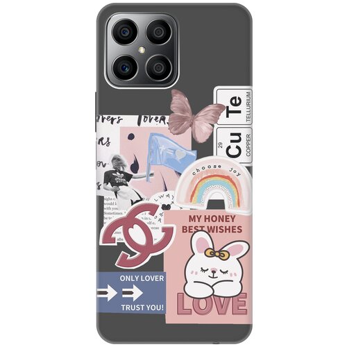 Матовый чехол Cute Stickers для Honor X8 / Хонор Икс 8 с 3D эффектом черный матовый чехол bts stickers для honor 8 хонор 8 с 3d эффектом черный