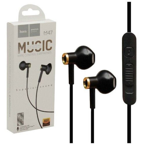 Наушники Hoco M47 проводные вкладыши микрофон 35 мм 12 м черные 83600₽