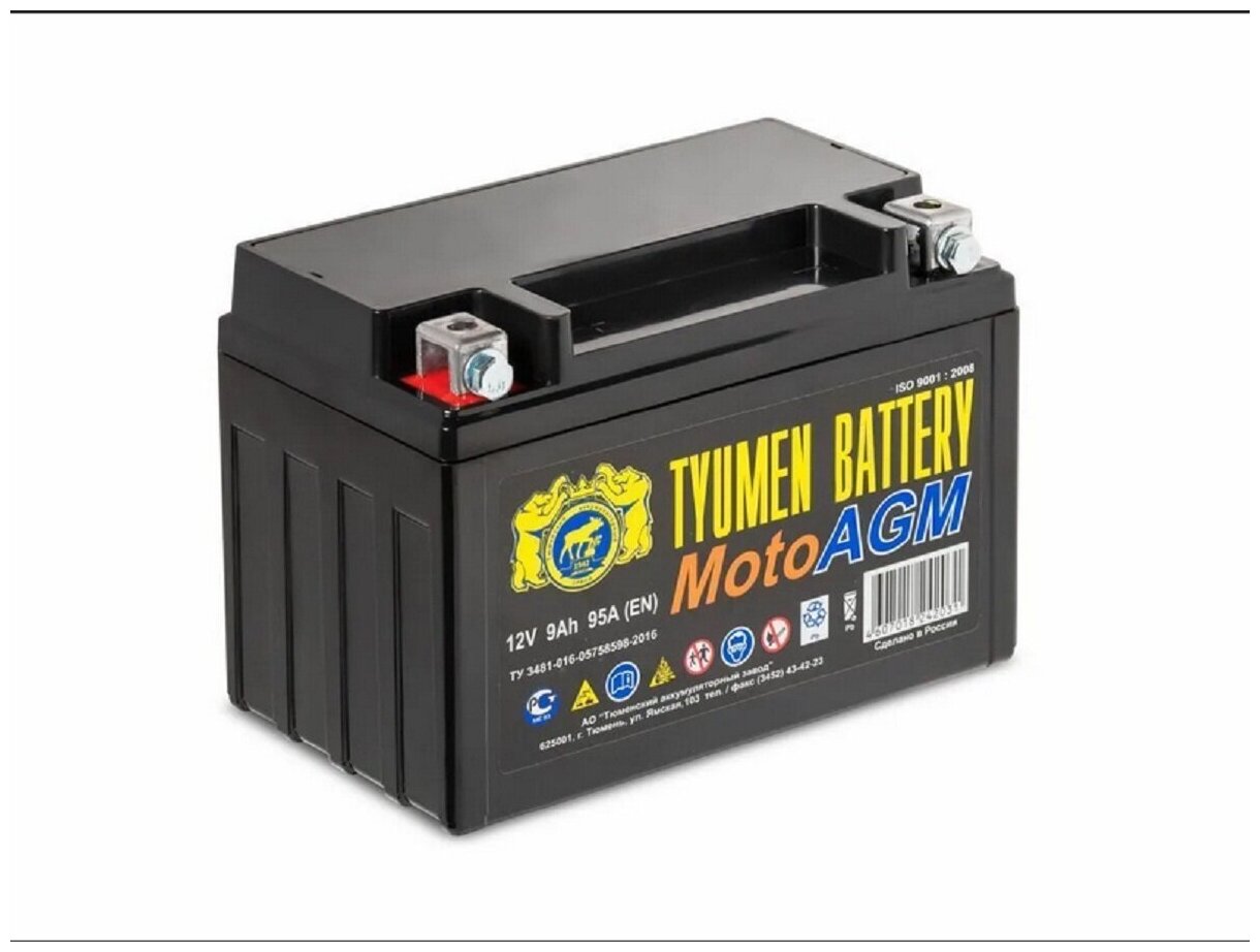 Аккумулятор TYUMEN BATTERY MOTO AGM 9A/h 12V 110A /мотоцикл / скутер / мопед / багги / квадроцикл