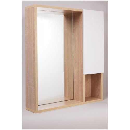Зеркало-шкаф Вудсайд 60, правый, 60х16х70 см, цвет дуб сонома/белый глянец, Bestex