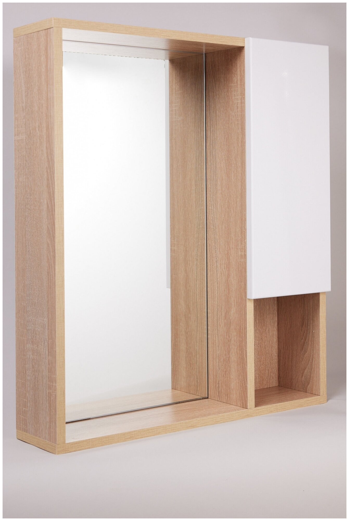Зеркало-шкаф Вудсайд 60 правый 60х16х70 см цвет дуб сонома/белый глянец Bestex