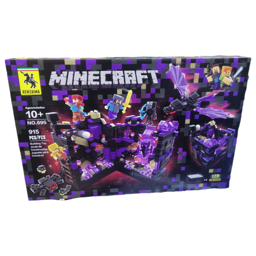 Майнкрафт конструктор детский светящийся Фиолетовый 915 деталей. конструктор игрушка нападение на подводную крепость для детей